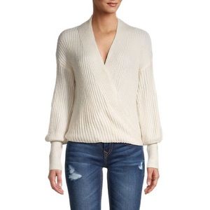 MAX STUDIO WOMEN'S RIBBED KNIT WRAP SWEATER - IVORY - SIZE L